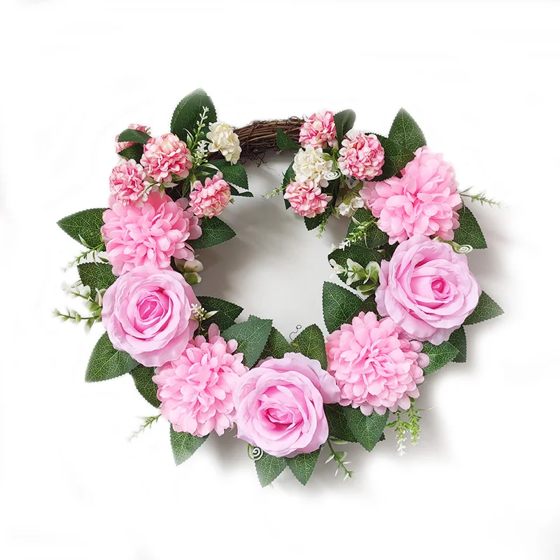 

Factory Direct Sale Pink Rose Flower Home Decorat Material Hanging Wreath Foam Wreath Home Decoration Accessories Door Ornament