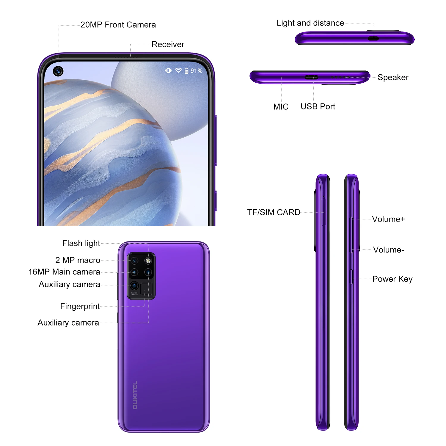 OUKITEL C21 Quad Камера 20MP селфи Octa Core Helio P60 4 + 64 Гб телефон 6 ''FHD Дырокол Экран 4000 мА/ч 4G