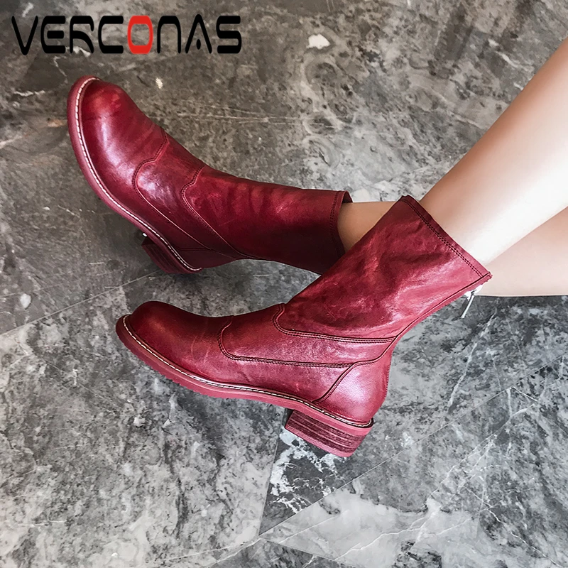 

Женские ботильоны из натуральной кожи VERCONAS, Черные Короткие повседневные ботинки из натуральной кожи, Осень-зима 2021