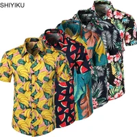 shiyiku brand mens hawaiian beach floral fruit print shirts tops casual short sleeve summer holiday vacation fashion plus size