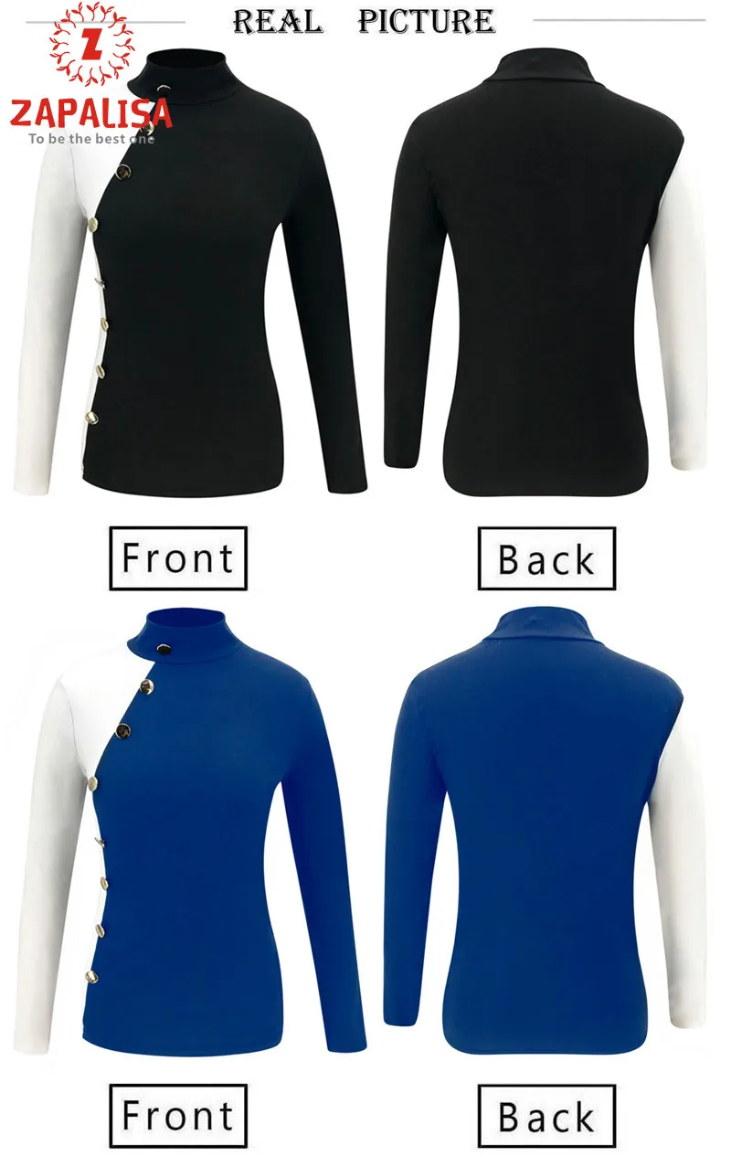 Черно-белая Лоскутная водолазка приталенная элегантная женская футболка