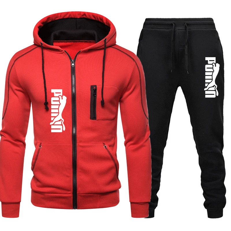 

2020 Casual Tracksuit Men Sets Hoodies And Pants 2 Piece Sets Zipper Hooded Sweatshirt Outfit Sportswear Male Suit Clothing 3XL
