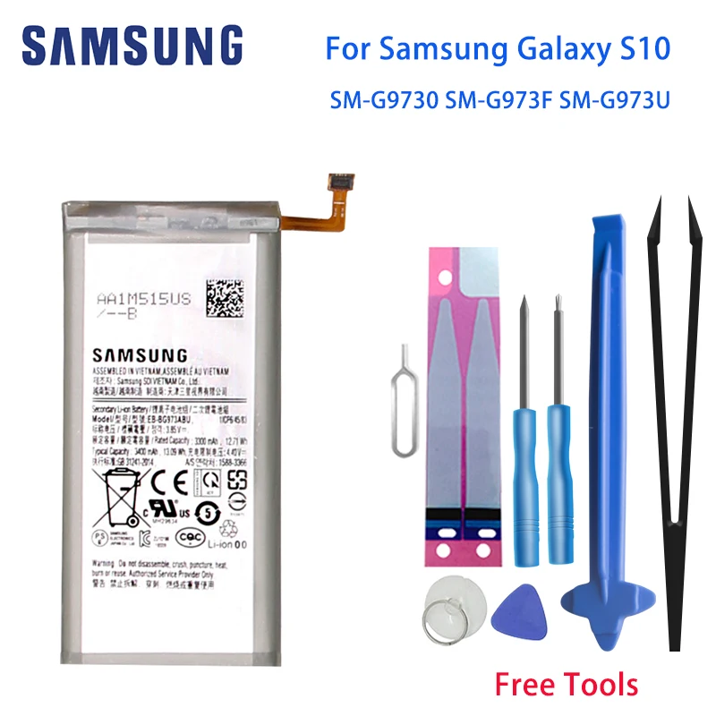 

Original Samsung Galaxy S10 Phone Battery EB-BG973ABU 3400mAh For Samsung Galaxy 10 X SM-G9730 SM-G973F SM-G973U Free Tools