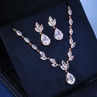 huitan classic big pear cz stone necklaceearring wedding set for women delicate high quality zircon lady party wear jewelry hot