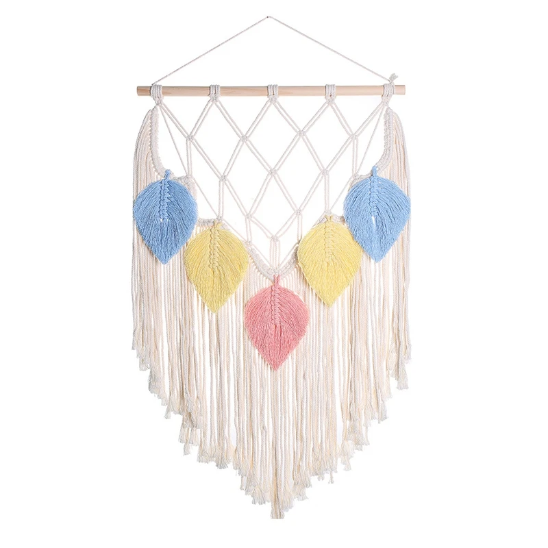 

Handmade Macrame Wall Hanging Feather Boho Wall Decor Chic Woven Leaf Tassel Tapestry Decoration For Bedroom Living Room