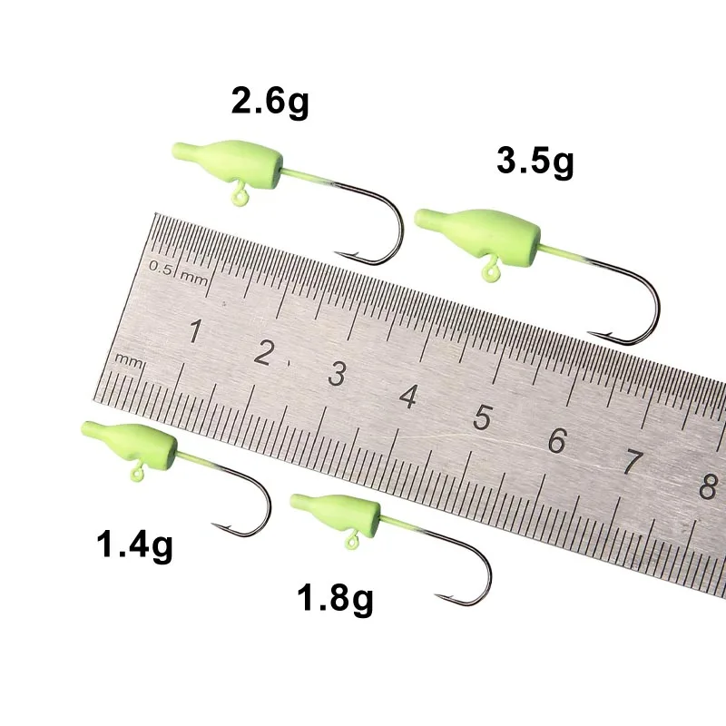 FSTK 10 шт. 1 4/1 8/2 6/3 5g Световой корень Рыбалка Lead Jig Head с зазубринами Мягкая приманка в