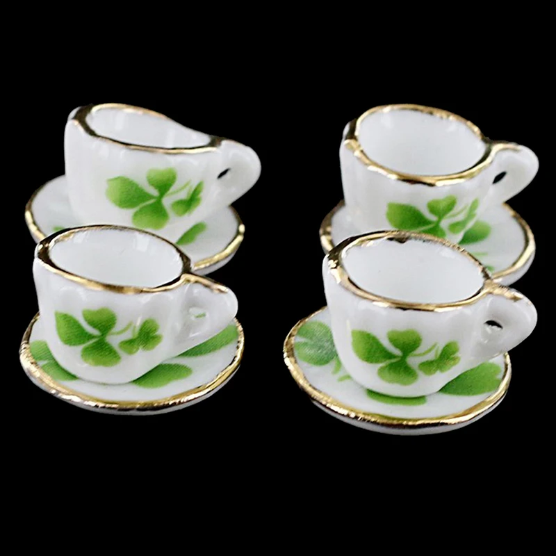 

1/12 Dollhouse Miniature Dining Ware Porcelain Tea Set Pot Cup Dish Set of 15 Clover Pattern