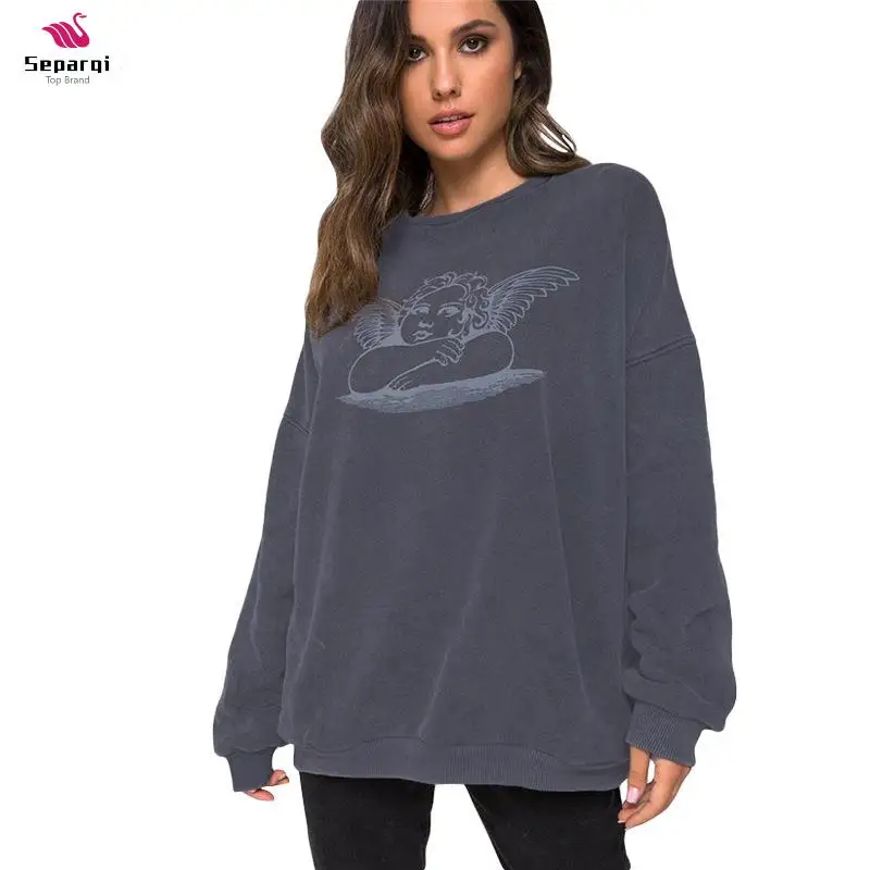 

SEPARQI Fashion Cartoon Print Long Sleeve Pullover Sweatshirt Womens 2023 Autumn Ladies Casual Loose Hoodie Top