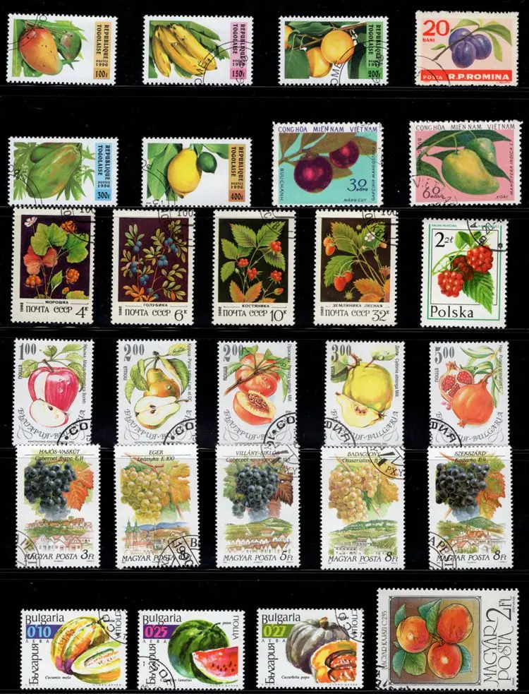 

50 шт./лот печать с фруктами тема все отличается из многих стран нет повторных почтовых марок с почтовой маркой Philately