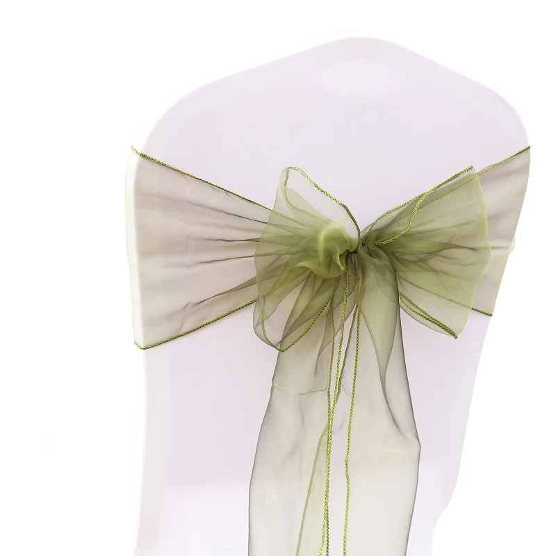 Olive Green Лучшие продажи органзы стул пояса 100 шт./компл. свадебное платье из органзы стул, с закрытой пяткой, с бантом, рисунки в виде для банкета, праздника День рождения украшения - Цвет: Olive Green