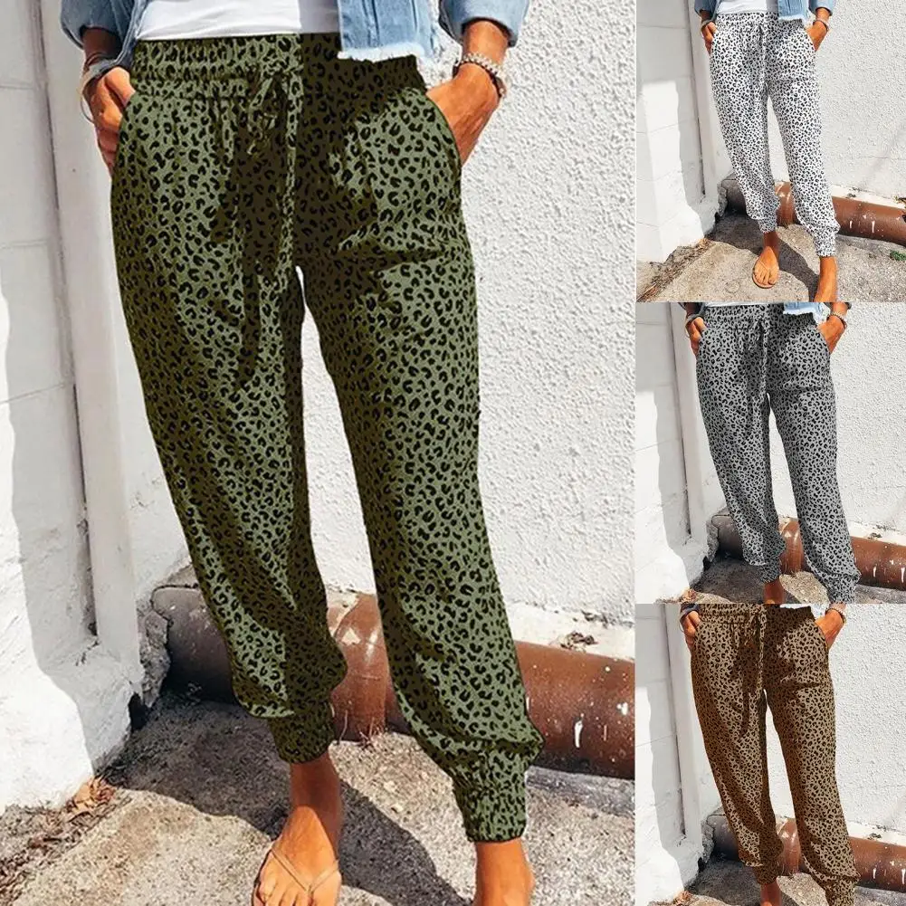 

Skin-friendly Stylish Tight Waist Harem Pants 4 Colors Cropped Trousers Leopard Print for Daily Wear