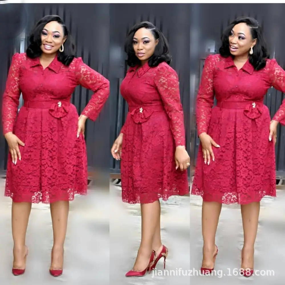 Осеннее платье 2019 женское с отложным воротником длинным рукавом кружевными