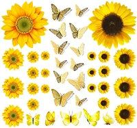 sunflower self adhesive wall stickers with 3d butterfly wall stickers yellow flower decals gold 3d butterfly metal wall stickers