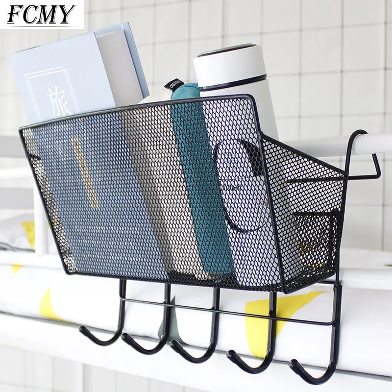 

2021 New Metal Bathroom Wall Hanging Basket Office Organize Holder Student Dormitory Upper Bunk Bedside Storage Racks