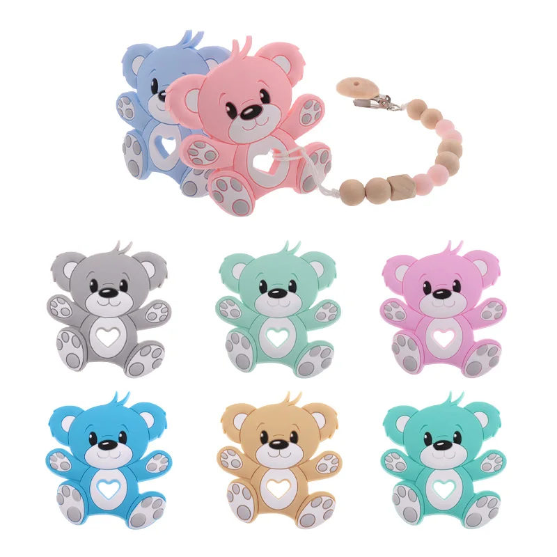 Mordedores de silicona para beb&eacute;s, productos para reci&eacute;n nacidos, chupete personalizado, oso, dinosaurio, Koala, sin BPA, 10 piezas-1