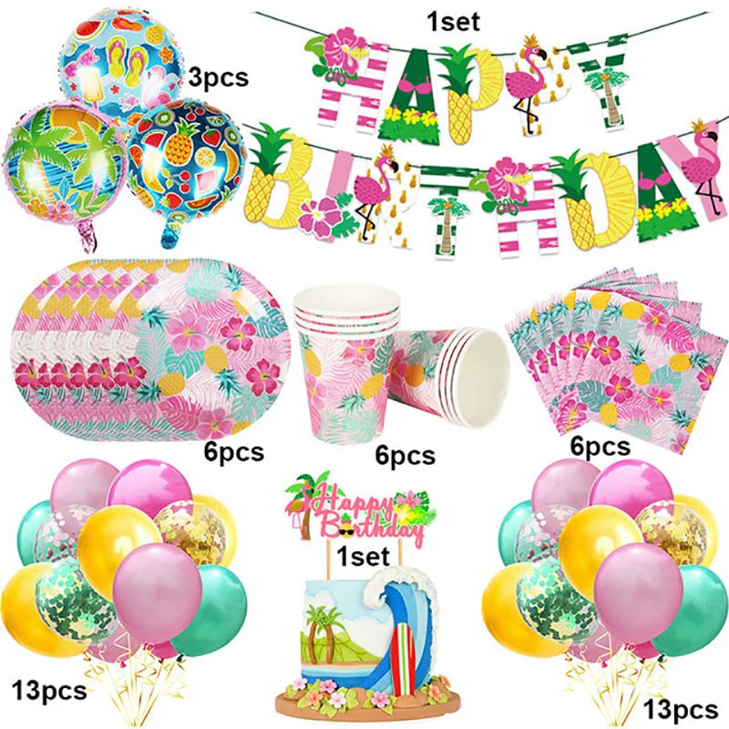 Гавайи вечерние Розовый фламинго посуда воздушный шар в гавайском стиле