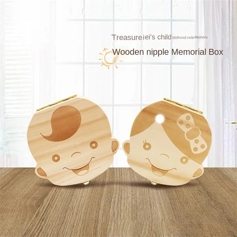 

Wooden Baby Kids Tooth Storage Box English/Spanish/French/Russian/Italian Teeth Umbilical Lanugo Organizer Gift Keepsakes Save