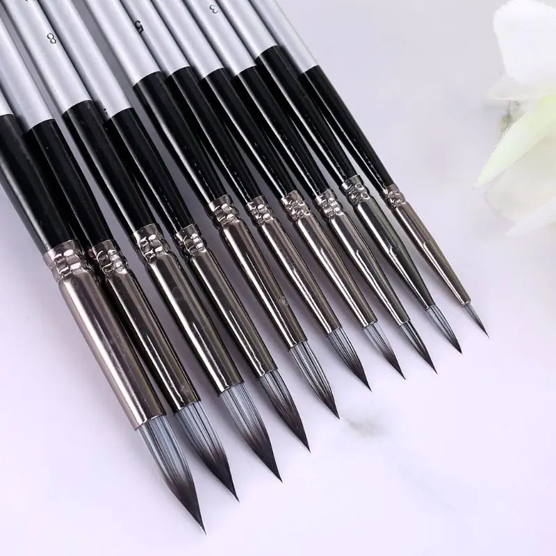 

10 Pcs Nylon Hair Artist Paint Brush Round Point Tip Set Tool Long Handle Supply