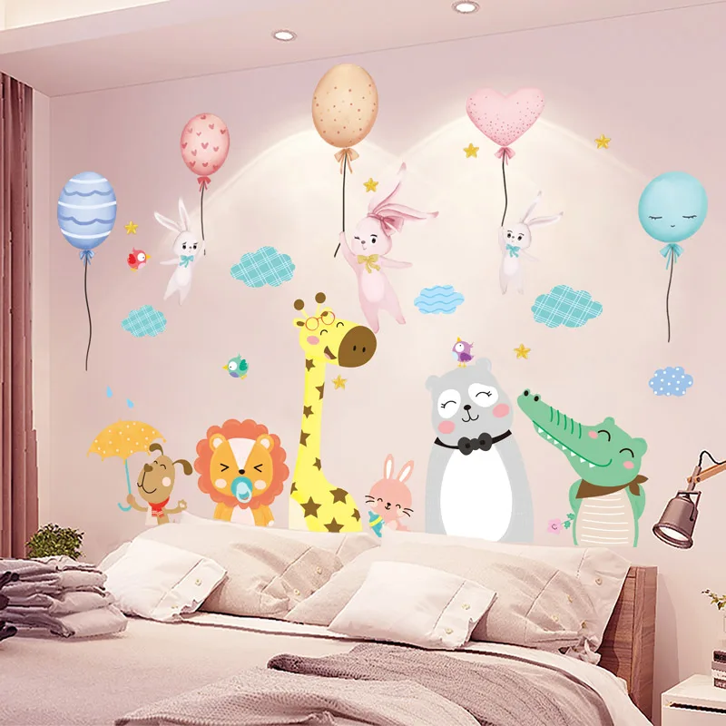 

[shijuekongjian] Cartoon Animals Wall Stickers DIY Colorful Balloons Wall Decals for Kids Rooms Baby Bedroom Home Decoration