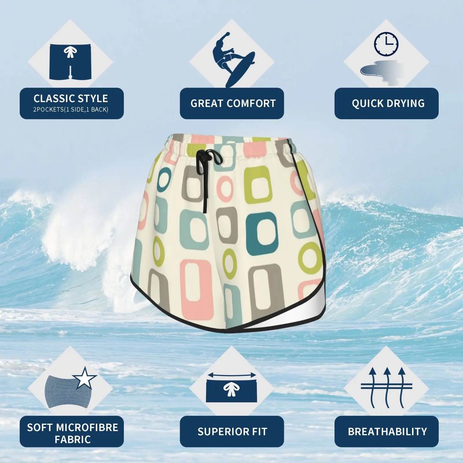 Заводной 50-х узор Шорты для плавания женские пляжные шорты 1970s 70 Ретро Дискотека