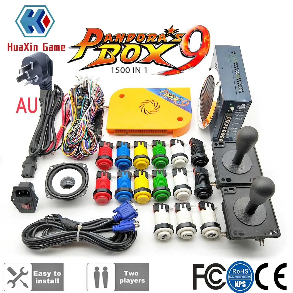 with AU Plug DIY игровых автоматов шкаф Комплект ящик Пандоры 9 1500 Игровая приставка в комплекте с HAPP кнопки Американский 8 способ джойстики - Цвет: with AU Plug