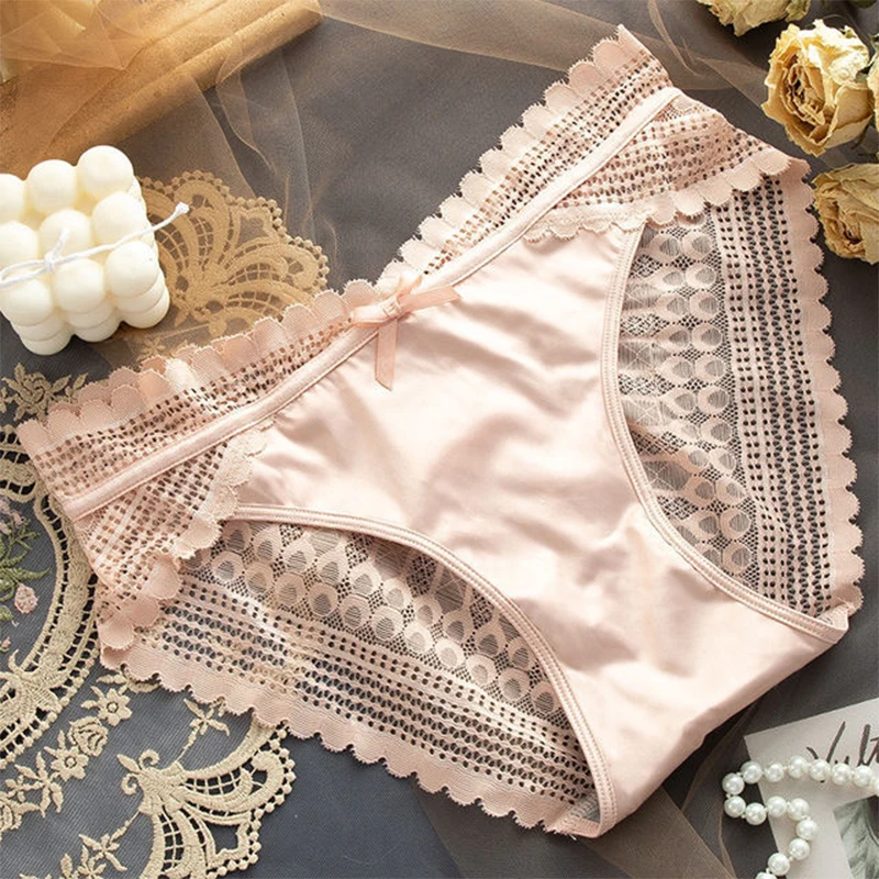

Fashion Underwear Female Lace Seamless Cotton Antibacterial Sweet Cute Girl New Trend Elastic Ice Silk Comfortable Silk Briefs