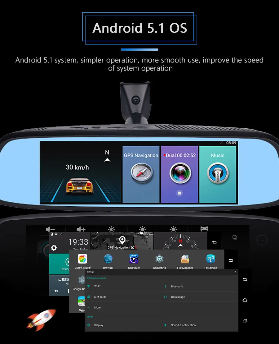 FANSICOUK 4G Android 5,1 Автомобильный видеорегистратор Камера ADAS 1080P 2GB ram Dash Cam 8 ''зеркало заднего вида gps wifi ночное видение Авто регистратор E2