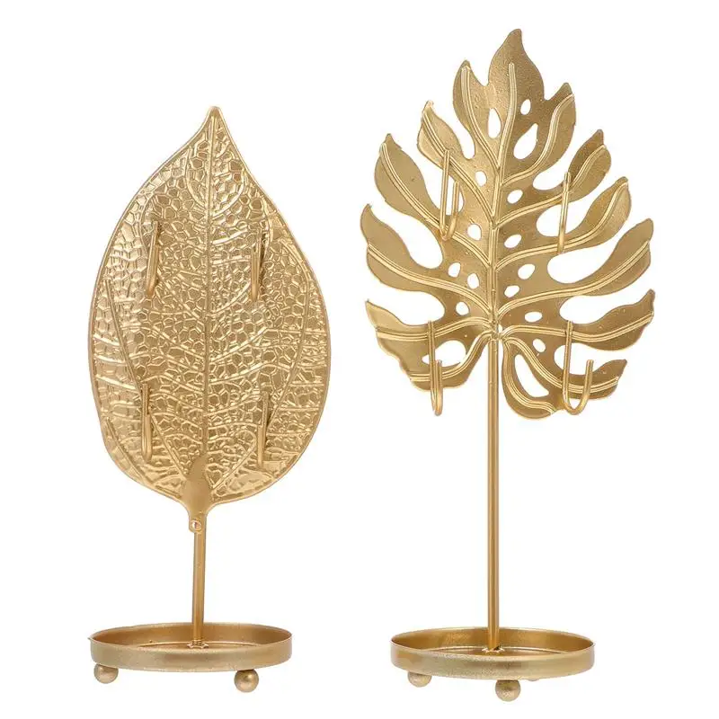 

2 Pcs Exquisite European-style Metal Leaf-shaped Jewelry Display Stands