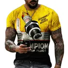 Винтажная Мужская футболка, летняя футболка с графическим принтом гоночного двигателя и бензина, модный ретро Топ