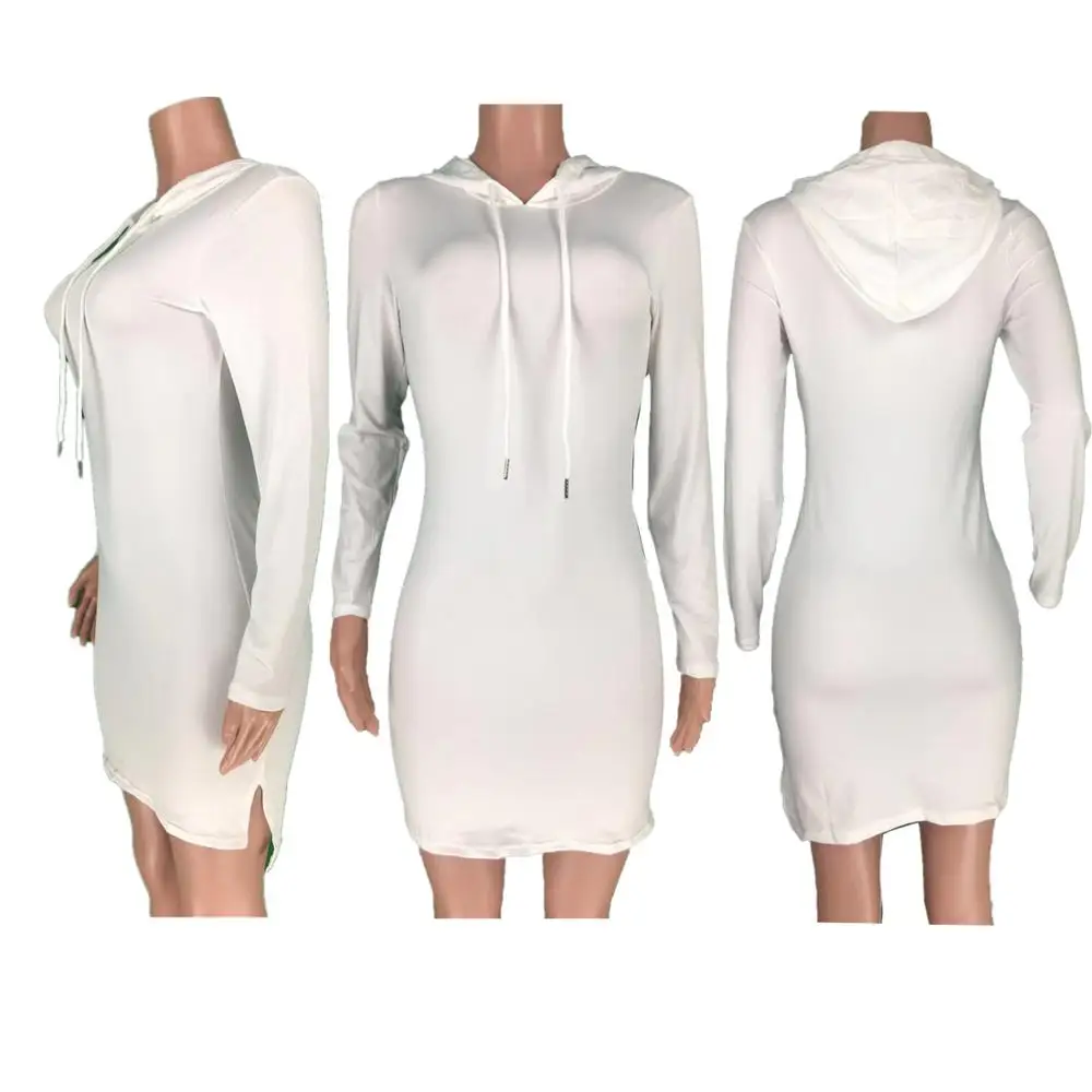 

2019 New Autumn Women Long Sleeve Hooded Hoodies Dress sexy Solid Mini Bodycon Dresses
