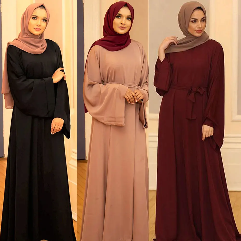 Abaya Дубай Турция мусульманская мода хиджаб платье кафтан ислам одежда африканские макси платья для женщин пояс галстук Талия молния сзади