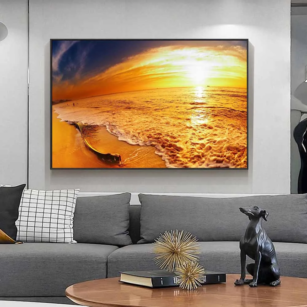 Пейзаж масляная Живопись морской волны восход солнца искусство холст живопись