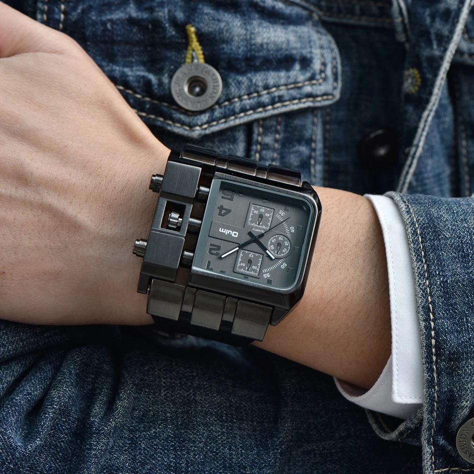 

Oulm 3364 Western Unique Sport Watches Big Dial Square Men Casual Wristwatches Built-in Button Design Male Quartz Watch