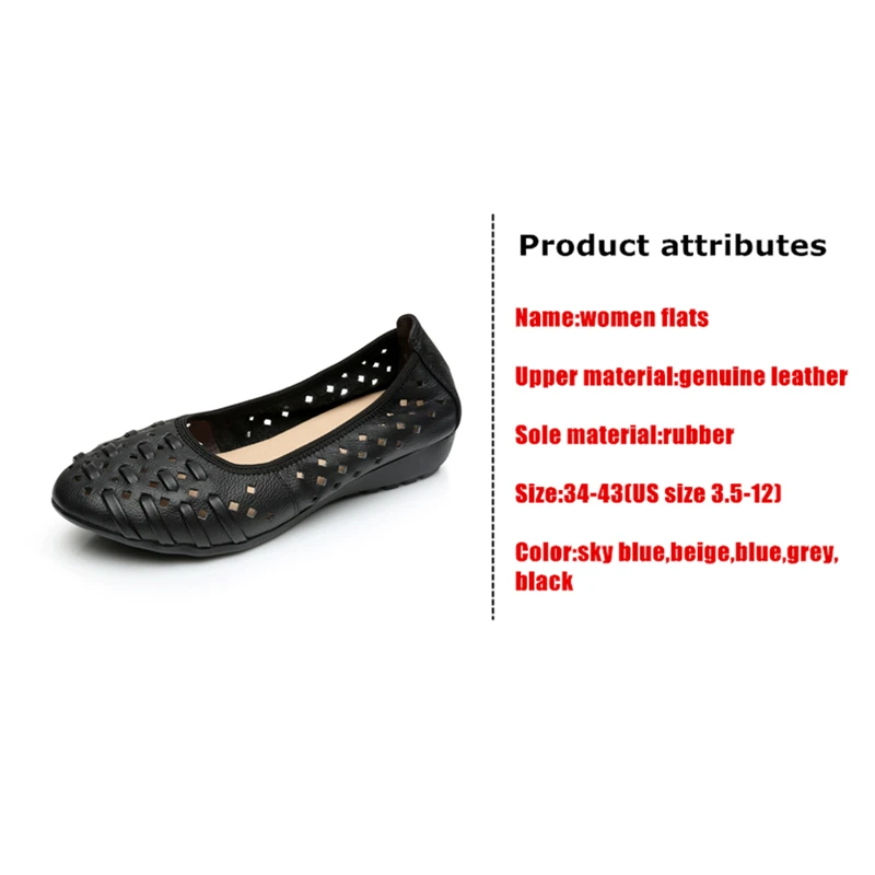 

Women Shoes Sandals Flats Hollow Out Genuine Leather Slip On Loafers Casual Vintage Plus Size 42 43