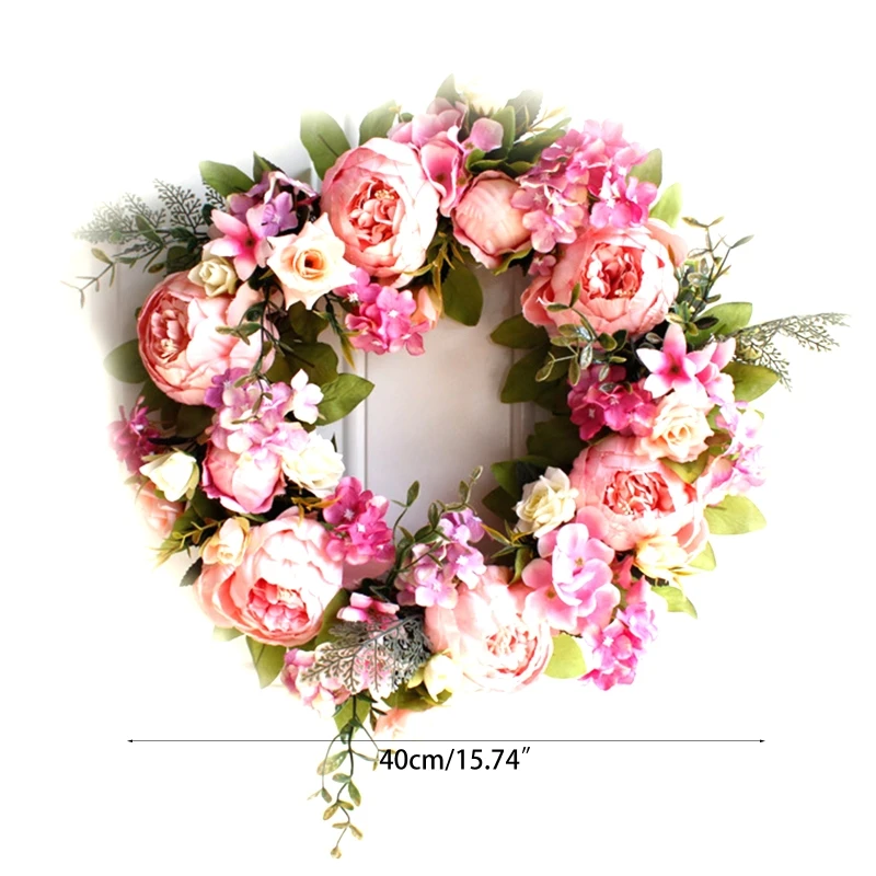 

Large Size 22 Artificial Roses Front Door Wreath Handcrafted Wreath for Front Door Outdoor Home Wall Party Wedding Decor