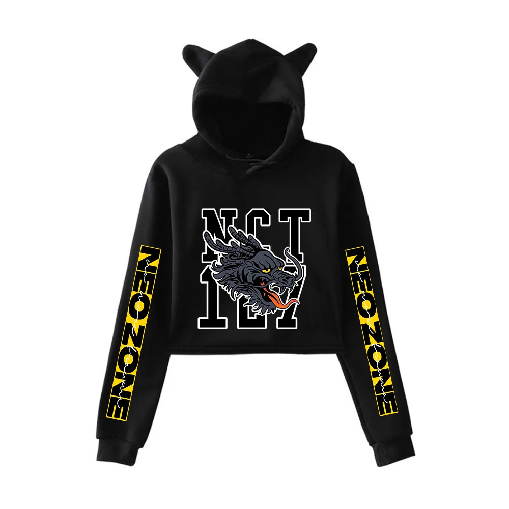 Baskı 2020 Kpop NCT 127 yeni albüm NCT #127 Neo Zone son yuvarlak moda kedi kulakları en iyi kadın kapüşonlu Sweatshirt seksi kıyafetler
