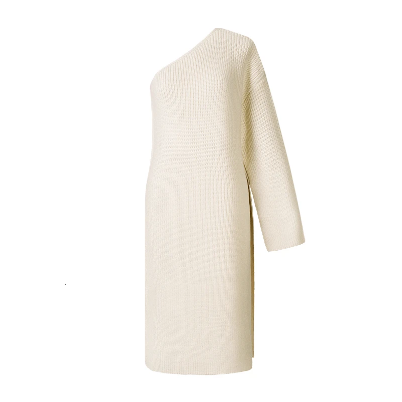 TWOTWINSYLE Casual Knitting Sweater For Female Irregular Collar Long Sleeve One Shoulder Side Split Sweaters Women Fashion Tide | Женская