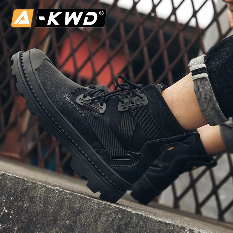 Модные черные зимние мужские ботинки кожаные кроссовки Geuine на шнуровке Уличная