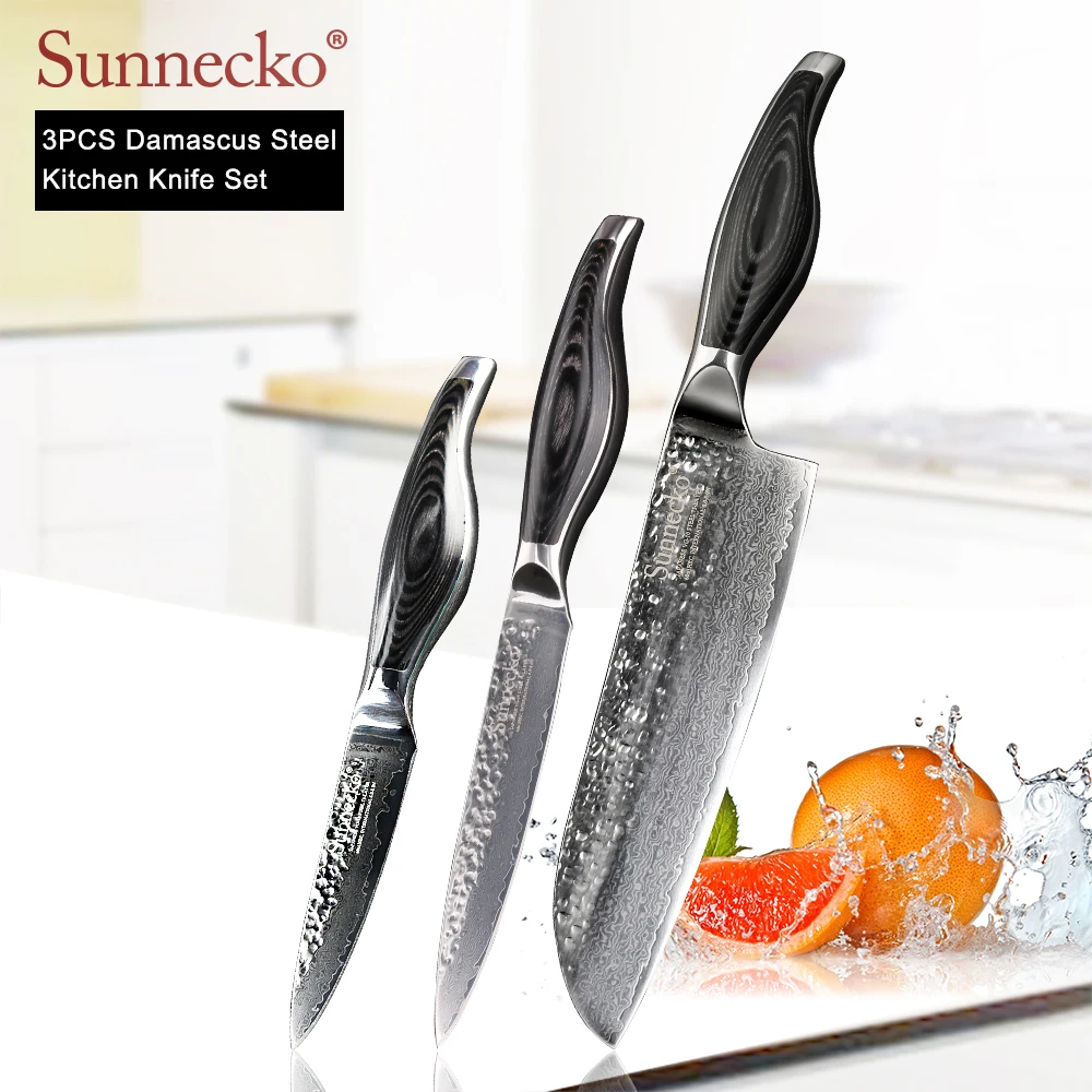 SUNNECKO Премиум Santoku Paring дамасский универсальный нож стальной японский VG10 лезвие Pakka