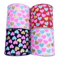 1 yard 75mm heart bronzing printing grosgrain ribbon for diy craft hair bow gift wrapping sewing clothing accessories decor