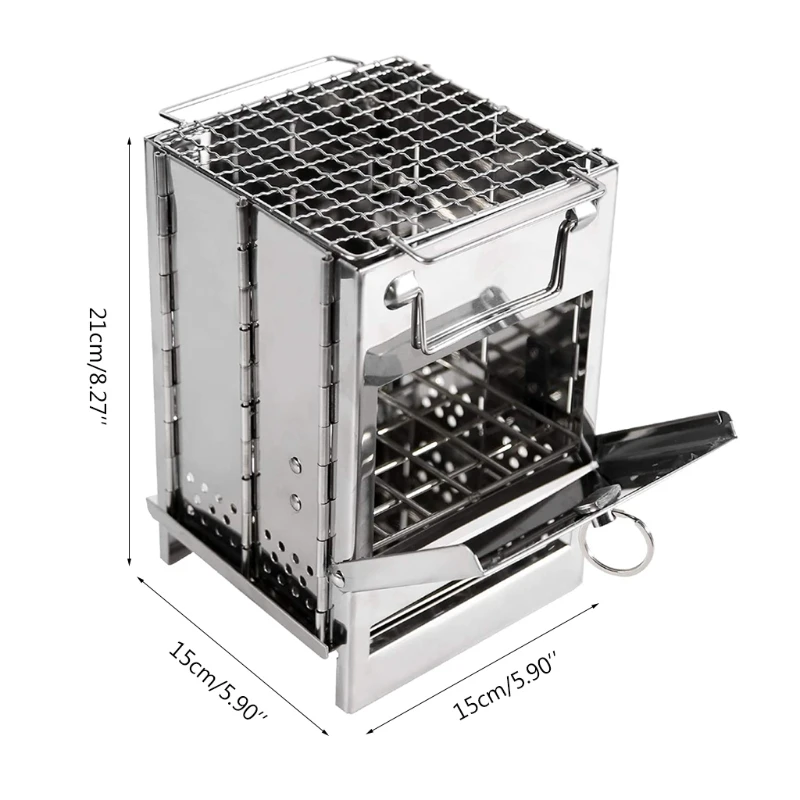

Wood Burning Camp Stove Folding Stainless Steel Grill Firewood Stove for Outdoor Survival Camping Cooking Picnic BBQ