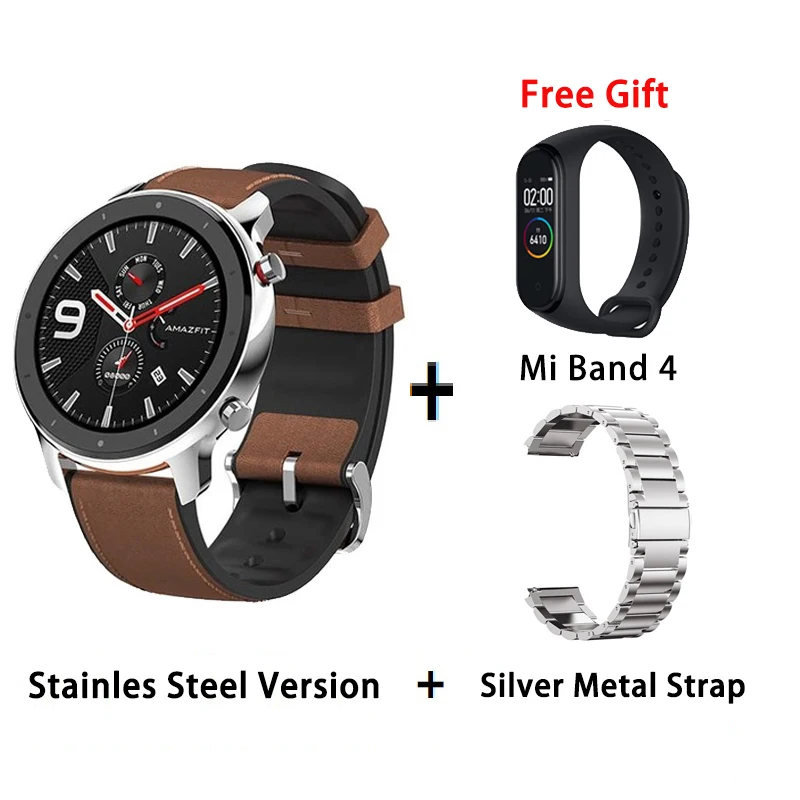[Глобальная версия] Huami Amazfit GTR 47 мм 42 мм gps Смарт часы мужские 5ATM водонепроницаемые Смарт часы 24 дня батарея - Цвет: S add silver metal