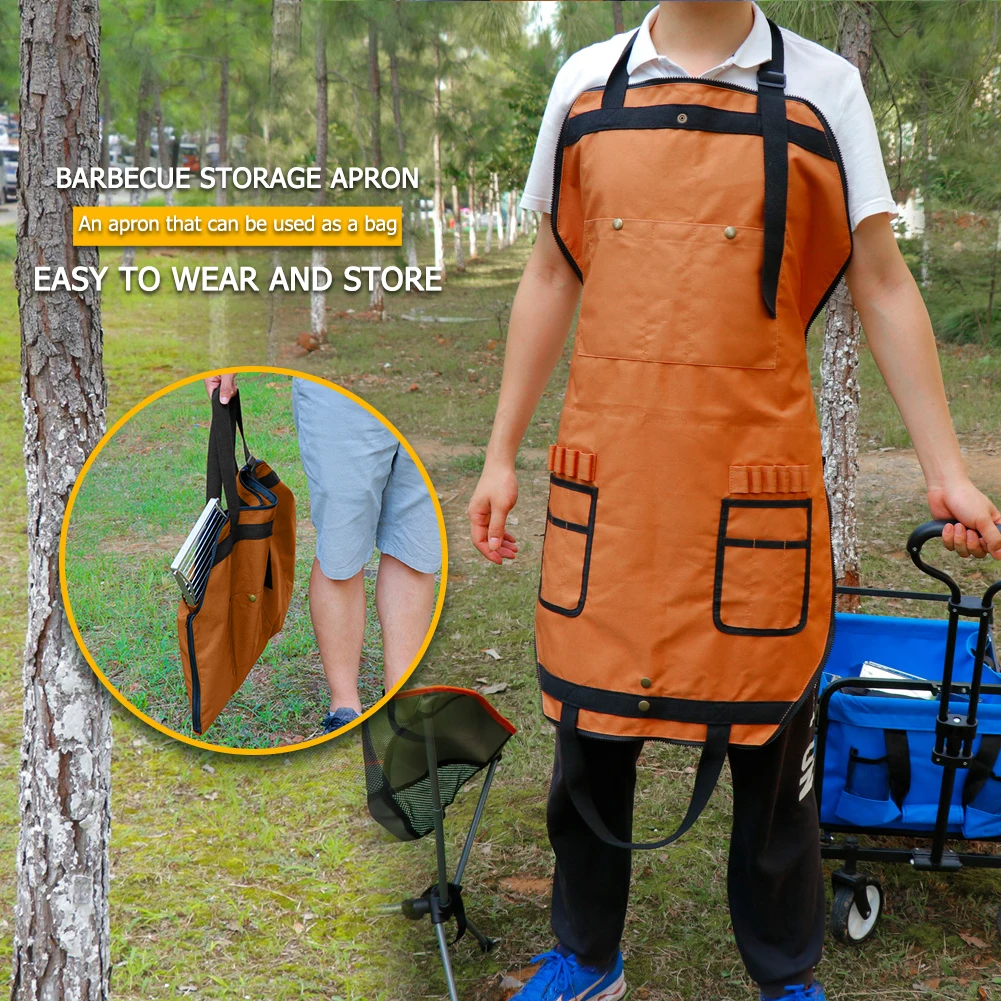 

Outdoor Camping Apron Multiple Pockets Wear-Resistant Working Apron Men Women Kitchen Tool Firewood Bag Camping Equipment