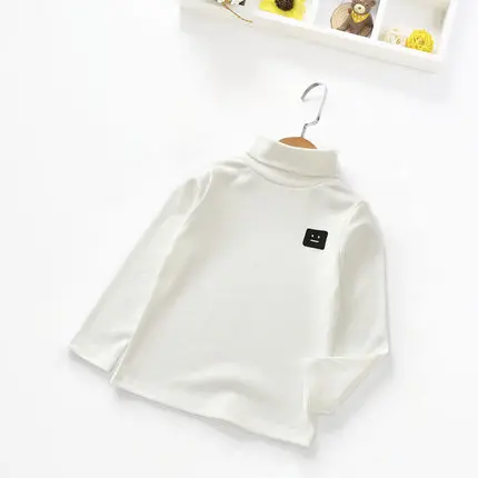 high collar white Г. Топы для девочек, детская весенне-осенняя одежда Детские футболки для маленьких девочек, футболки с длинными рукавами полосатые, черные, синие, яркие - Цвет: high collar white