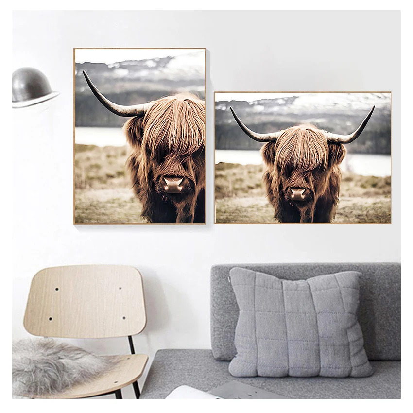 

Painting Cattle Posters and Print Nordic Scandinavian Cuadros Wall Art Picture for Living Room Highland Cow Wild Animals Canvas