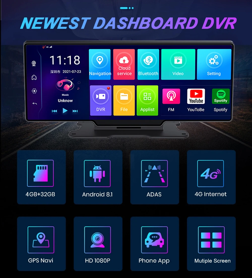 10 26 дюймовый автомобильный видеорегистратор камера 1080P Android на приборной панели с