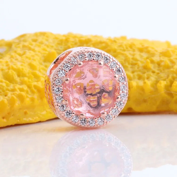 

Original 925 Sterling Silver Bead Rose Gold Shining Heart Cat's Eye Fit Pandora Women Bracelet & Necklace Diy Jewelry