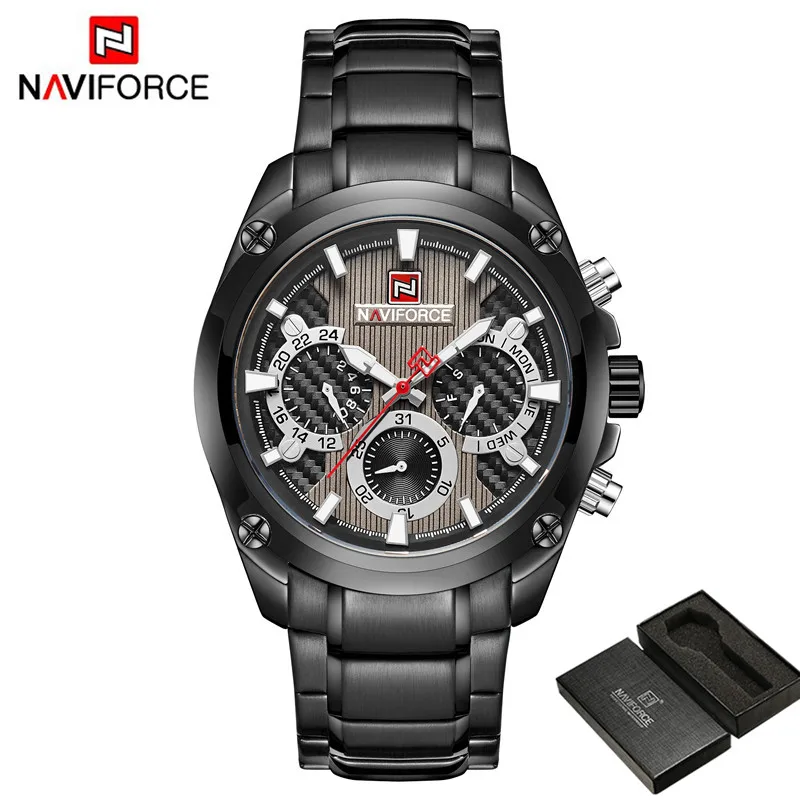 NAVIFORCE мужские наручные часы модные спортивные мужские часы лучший бренд класса люкс военные армейские деловые кварцевые мужские часы из нержавеющей стали 9113 - Цвет: NA911304 with box
