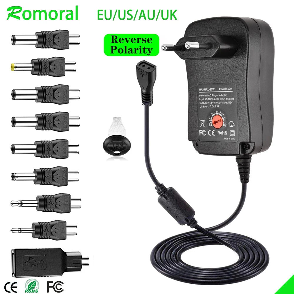 Fonte de Alimentação para Lcd Universal Adaptador Reversível Polaridade Multi Tensão dc Led Light Strip Roteador Hub Alto-falante 30w ac