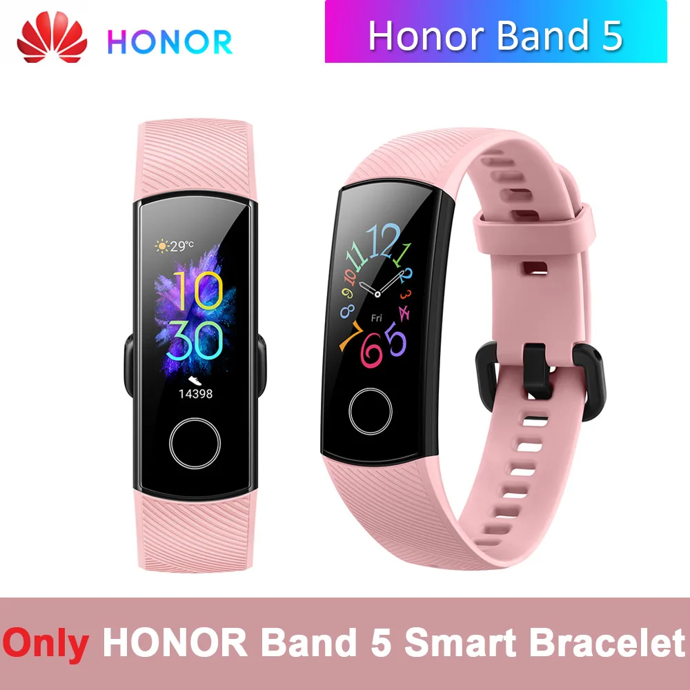 Pink Wristwatch HONOR Band 5 фитнес умный Браслет мониторинг сердечного ритма 5 АТМ водонепроницаемый плавающий Bluetooth 4,2 смарт часы наручные часы - Цвет: Pink Wristwatch